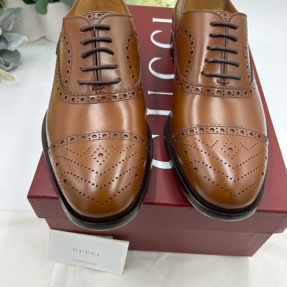 Men's Gucci, leather lace up brogue Oxford's size 9.5 made in Italy - Picture 2 of 10